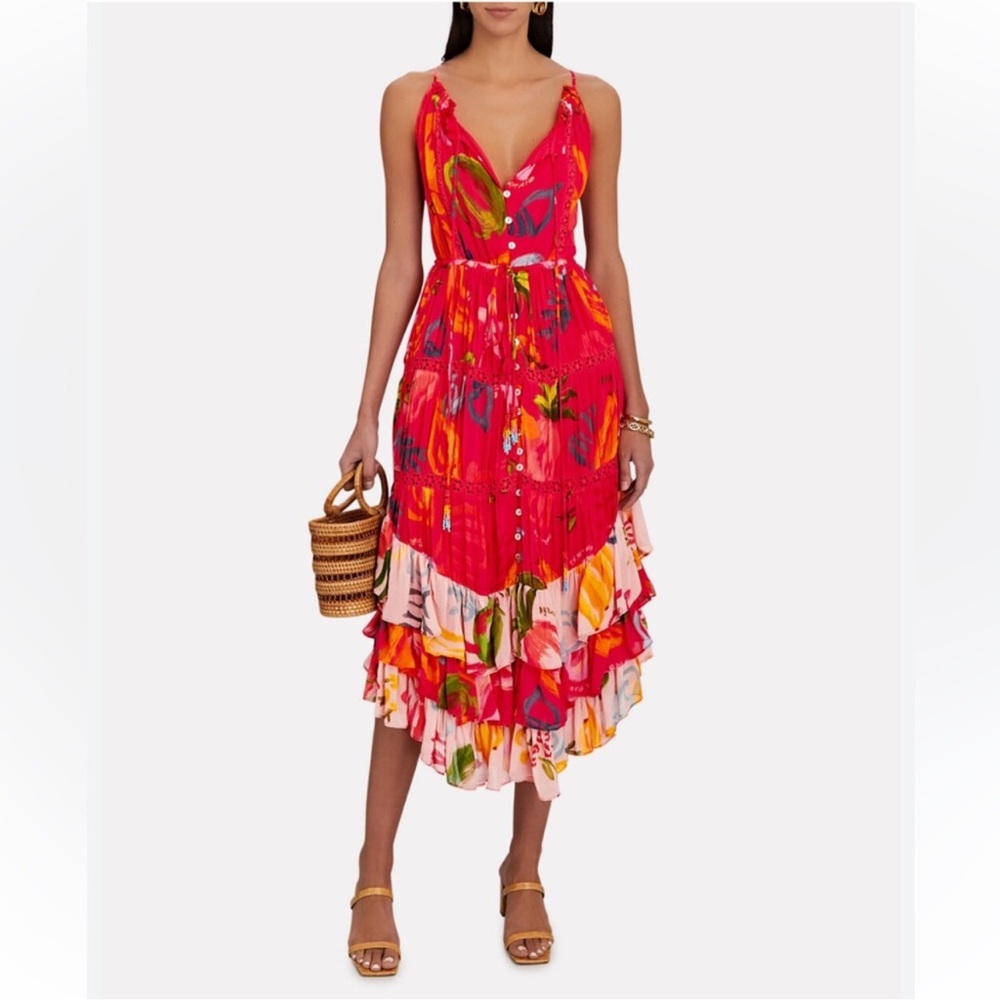 Farm Rio mixed fruits ocean midi dress xs
